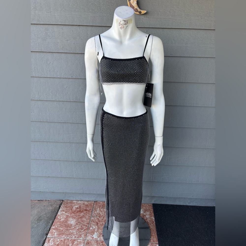 Hera Collection Black & White Mesh Maxi Skirt Set